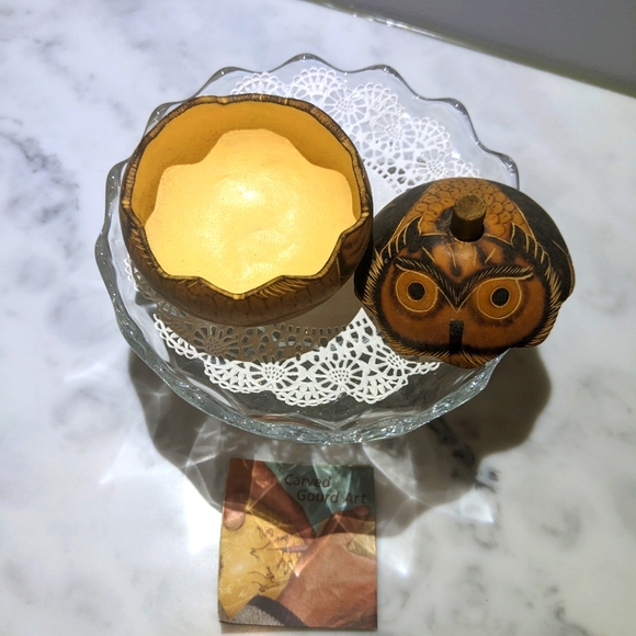 Lucuma Design Carved Gourd Art / Hand Carved Owl - Picture 9 of 14